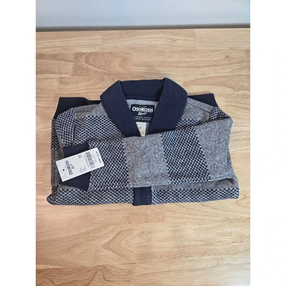 OshKosh B'gosh Boys Navy and Gray Striped Shawl Collar Cardigan Sweater 5T